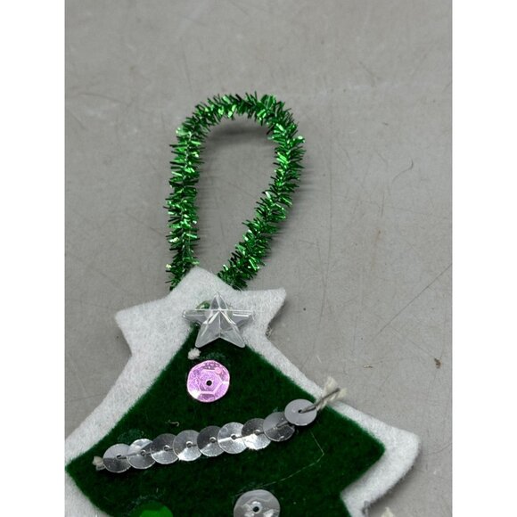 Handmade felt sequin tree ornament green white 8" READ - Picture 5 of 6